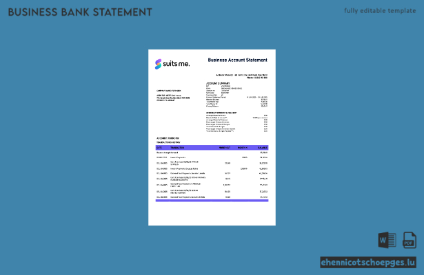 Kontoauszug der Organisation „United Kingdom Suits Me“ (Word- und PDF-Beispiel)
